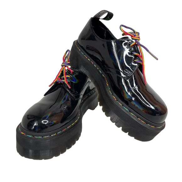 Dr. Martens 1461 Quad Rainbow Patent Platform Shoes black size 7 ladies 6 Men - Picture 5 of 16